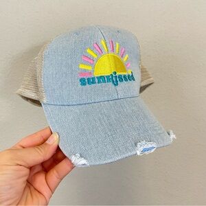 Katydid‎ Sunkissed Embroidered Denim Trucker Hat NWT